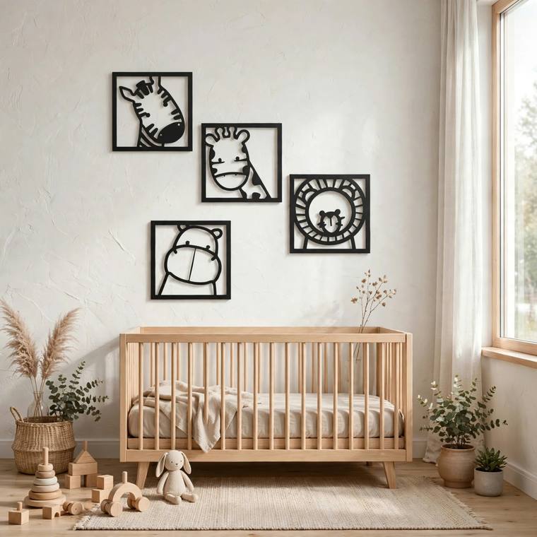 Animales infantiles, decoración de pared en MDF