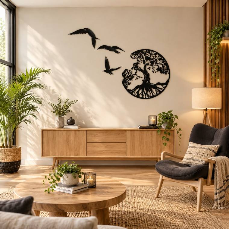 Árbol de la vida con pájaros, decoración de pared en MDF