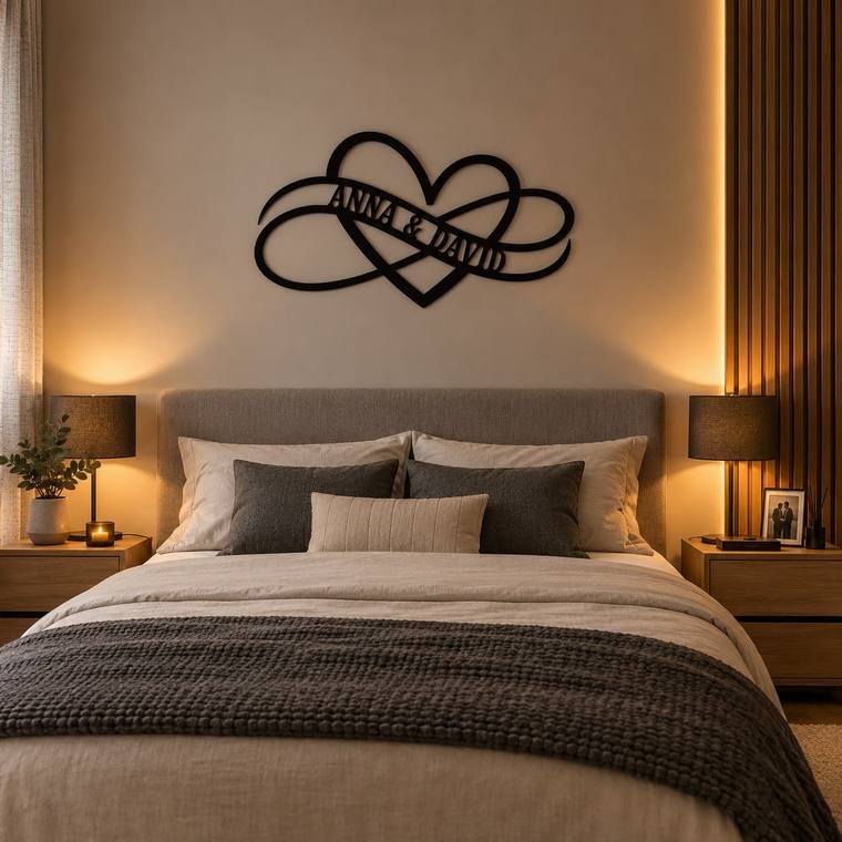 Corazón con nombres, decoración de pared en MDF