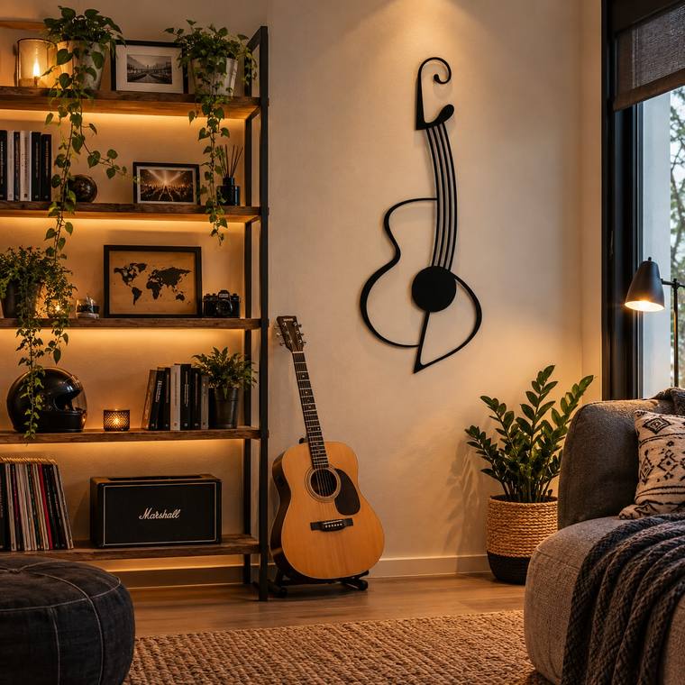 Guitarra minimalista, decoración de pared en MDF
