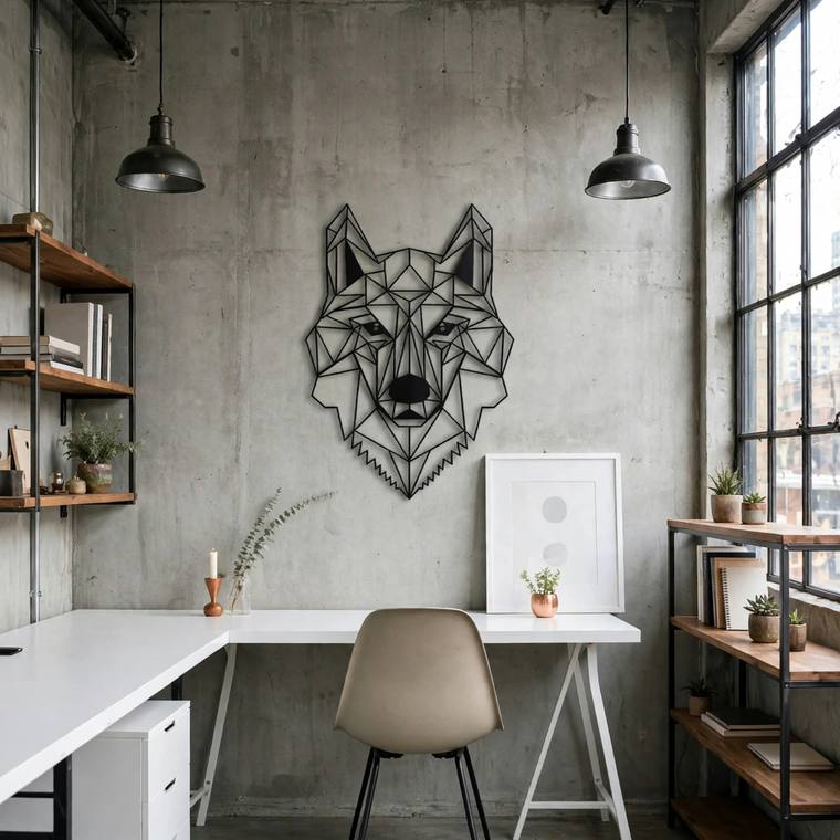 Lobo geométrico, decoración de pared en MDF